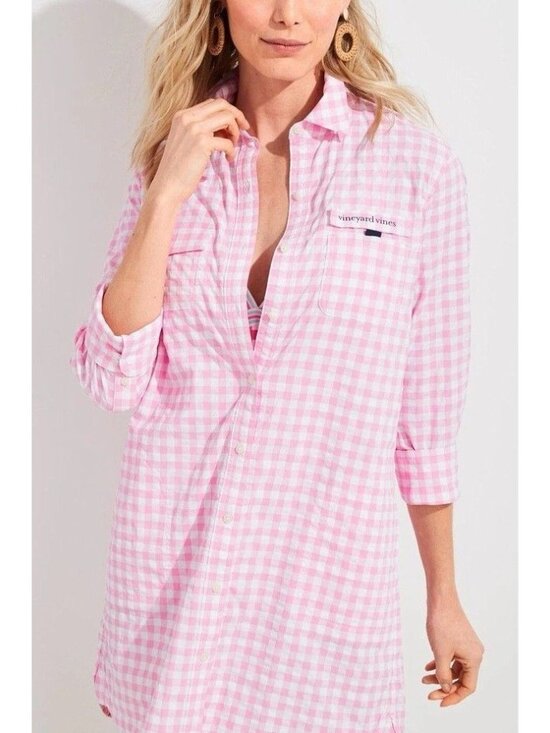 Vineyard Vines Dresses & Skirts - Vineyard Vines Womens Size 10 Dress Hartley Harbor Button-Up Pink White Cover Up